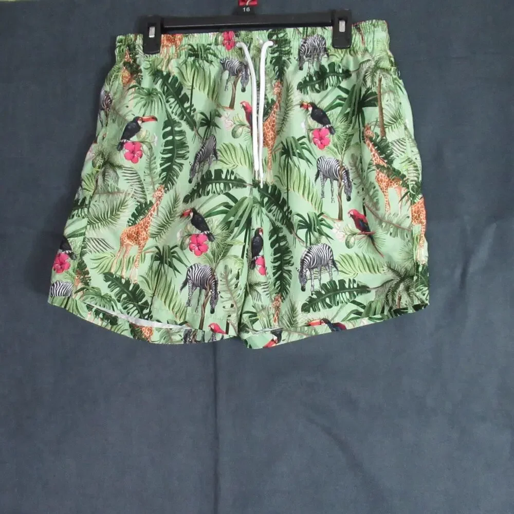 Trunks Surf & Swim Trunks Mens Large Green Tropical Floral Beach Resort Shorts
